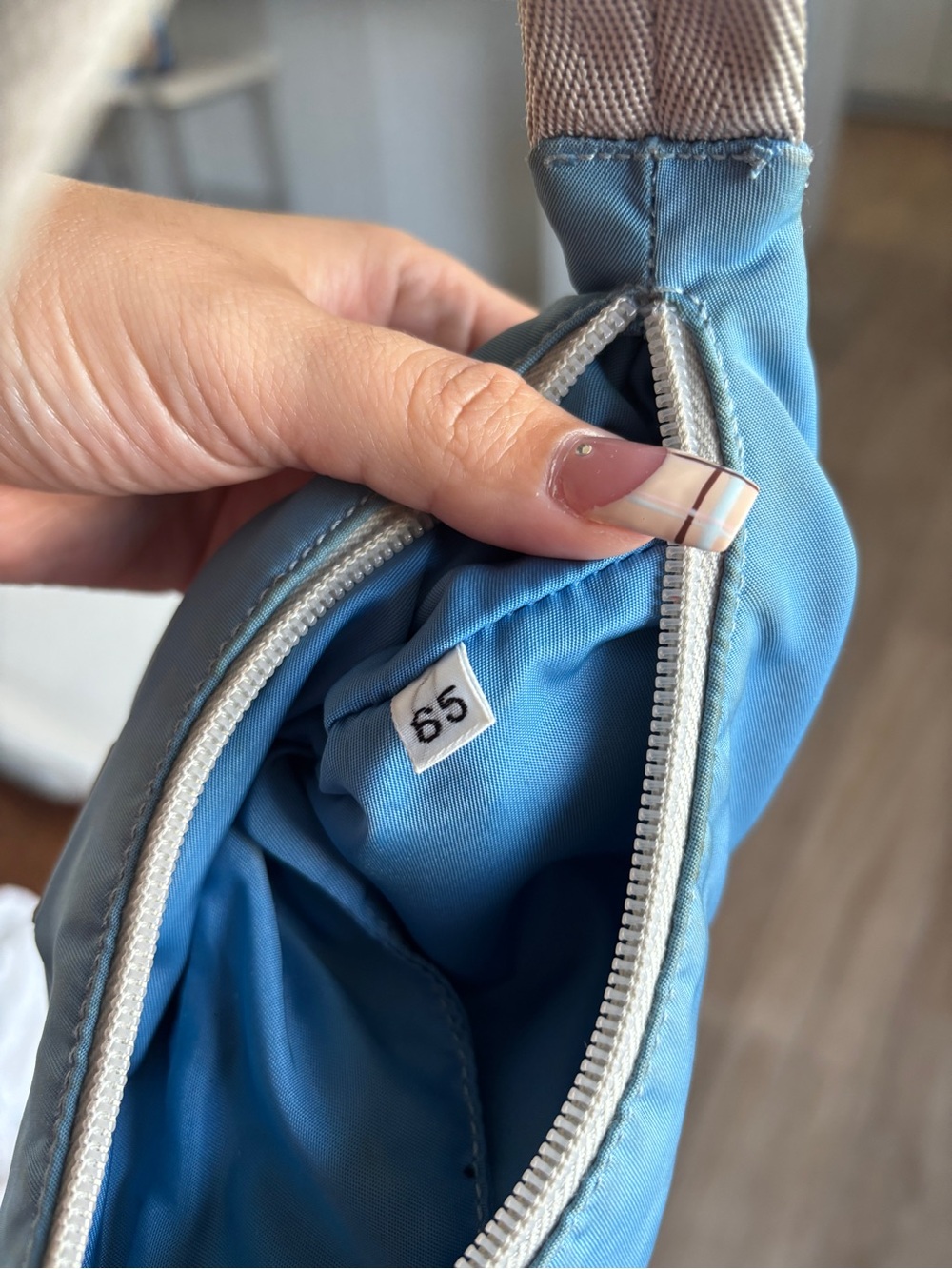 Prada Blue Nylon Shoulder Bag with Cream Strap - Picture 7 of 7